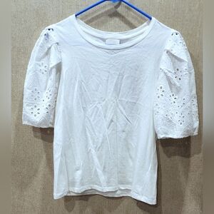 Women's White Eyelet Puff Sleeve Top, Size Large